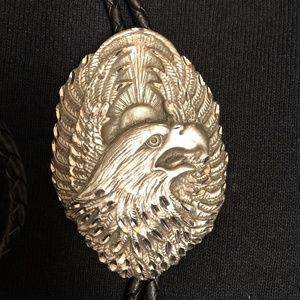 Diamond Cut Pewter Eagle Bolo Tie Feathers UNISEX